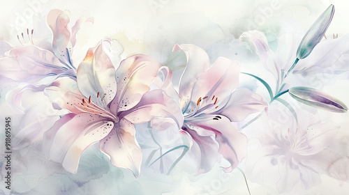 Delicate watercolor washes of lilies, pastel and smooth gradients, serene backgrounds 