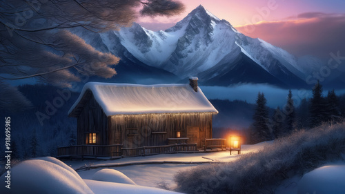 Alpine Sanctuary: A Serene Twilight Escape in the Winter Wilderness