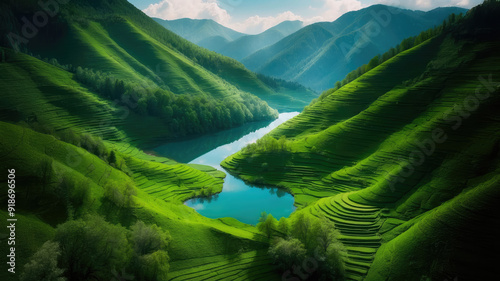 Serenade of the Green Valley: A Panoramic Dance of Land and Water