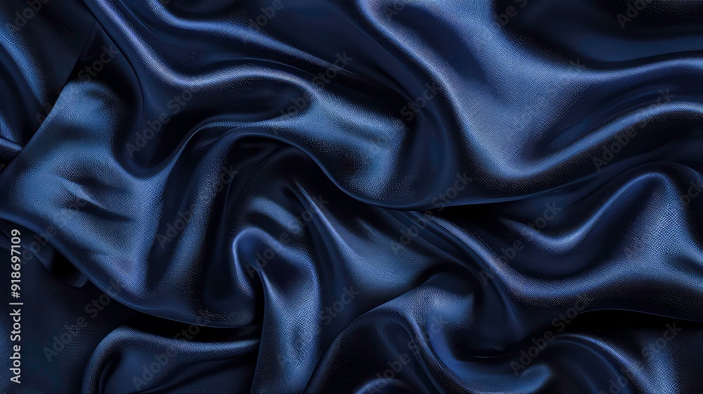 Obraz premium Close-up of a dark blue fabric with a textured surface, creating soft waves and folds.