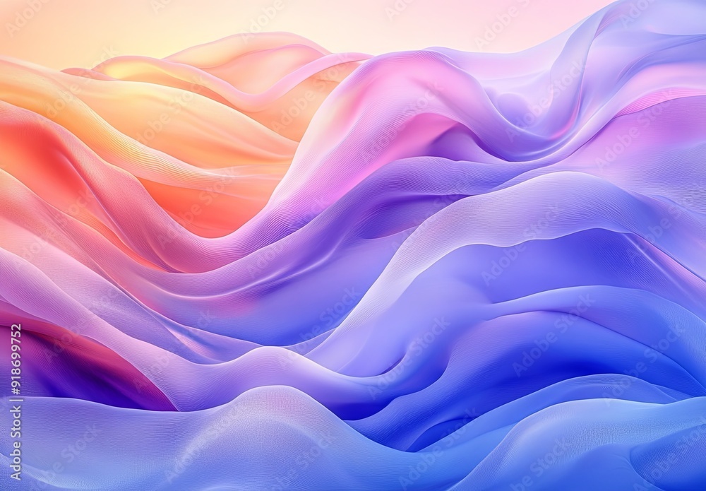 Fototapeta premium Abstract liquid waves with a soft gradient of pinks, purples, and blues, creating a peaceful and flowing composition
