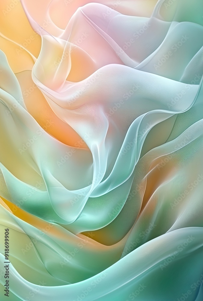 Obraz premium Abstract liquid waves with smooth curves and subtle transitions between pastel greens and yellows
