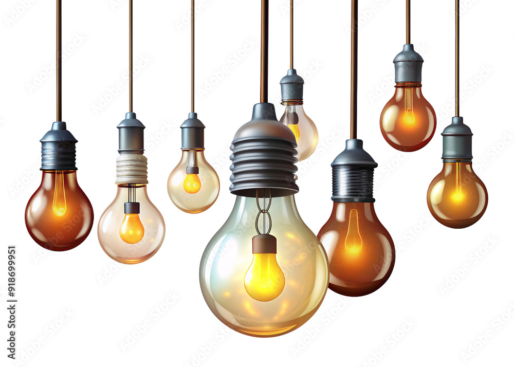 Obraz premium Elegant Hanging Light Bulbs Graphic on Transparent PNG Background