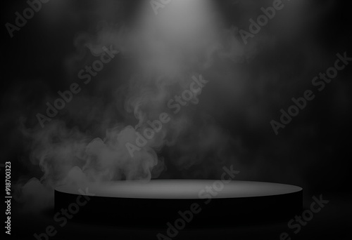 Wallpaper Mural Abstract dark stage illuminated by spotlight cutting through swirling white smoke Torontodigital.ca
