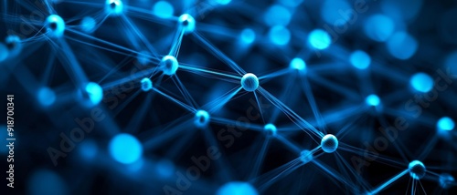 A vibrant abstract image showcasing interconnected particles in a blue digital environment, perfect for technology or science themes.