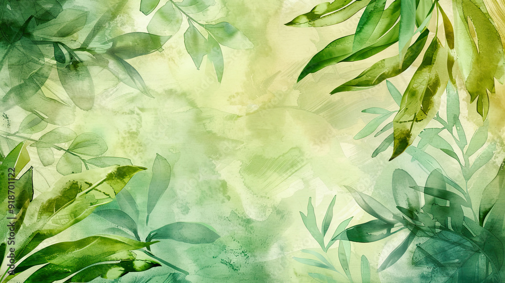 Gentle watercolor washes of tropical leaves, smooth and subtle greens, seamless blending, high-quality digital paper for calm backgrounds Gentle watercolor washes of tropical leaves, smooth and subtle greens, seamless blending, high-quality digital paper for calm backgrounds