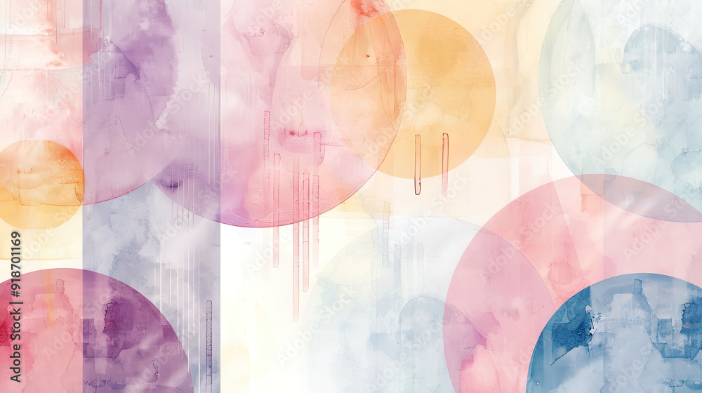 Gentle watercolor washes with geometric shapes, smooth and subtle gradients, seamless blending, high-quality digital paper for calm backgrounds 