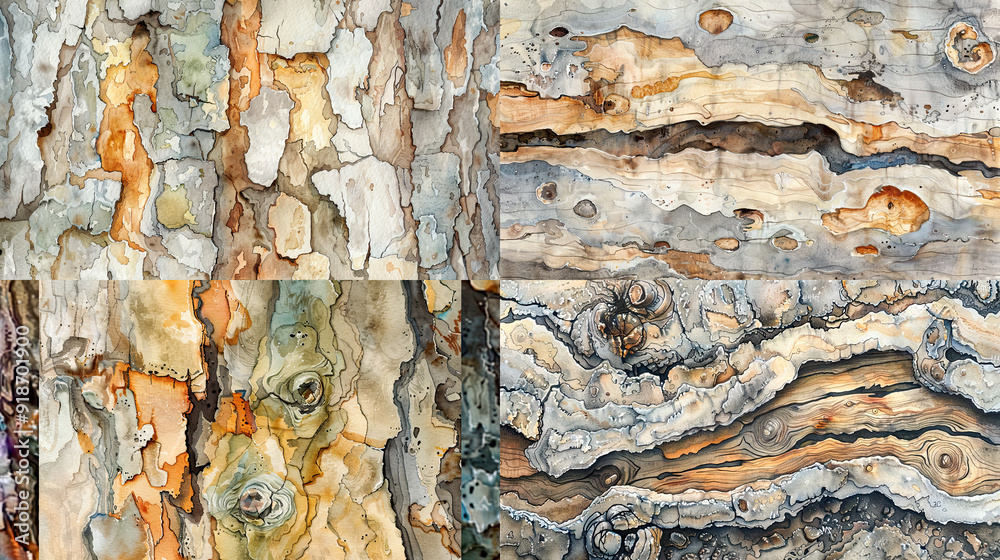 Mottled texture in watercolor of tree bark and wood grain, natural patterns, and organic textures Mottled texture in watercolor of tree bark and wood grain, natural patterns, and organic textures