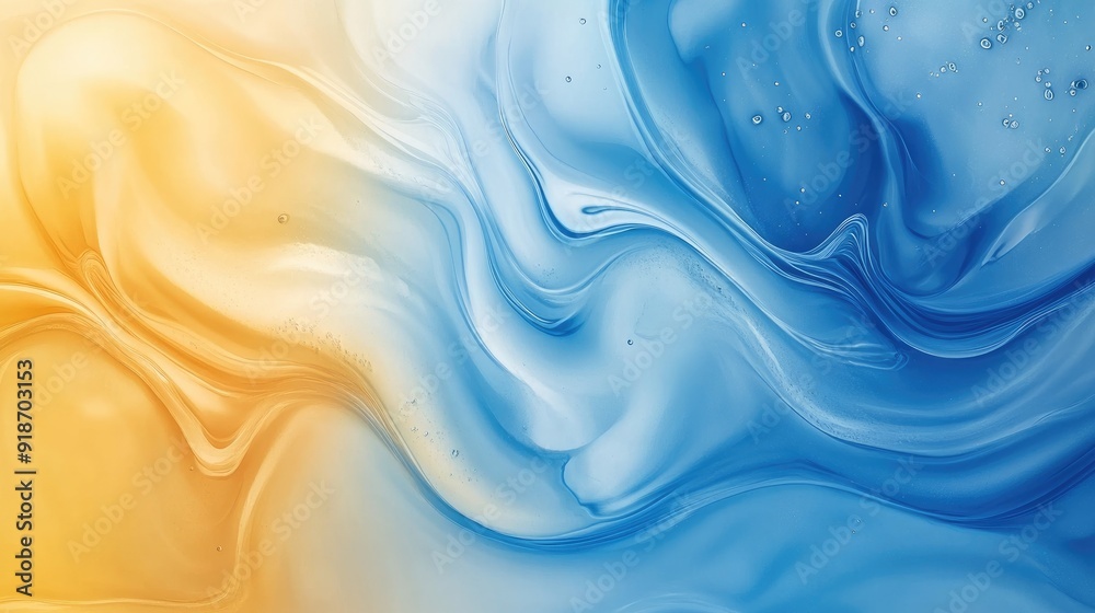 Abstract Swirling Liquid in Blue and Yellow