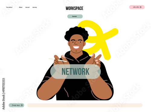 Creative Workspace: Video Conference, modern flat vector concept illustration of person engaging in virtual business meeting Connectivity, collaboration, digital interaction, remote work, productivity