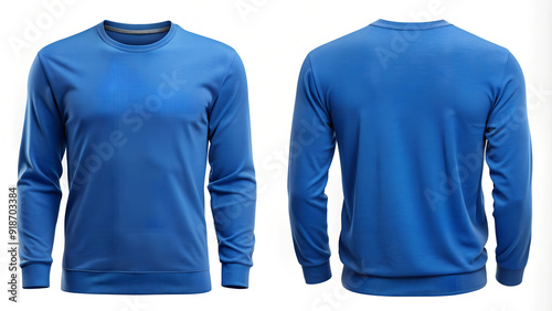 set of blue color front and back view stylish tee sweaters mockup image