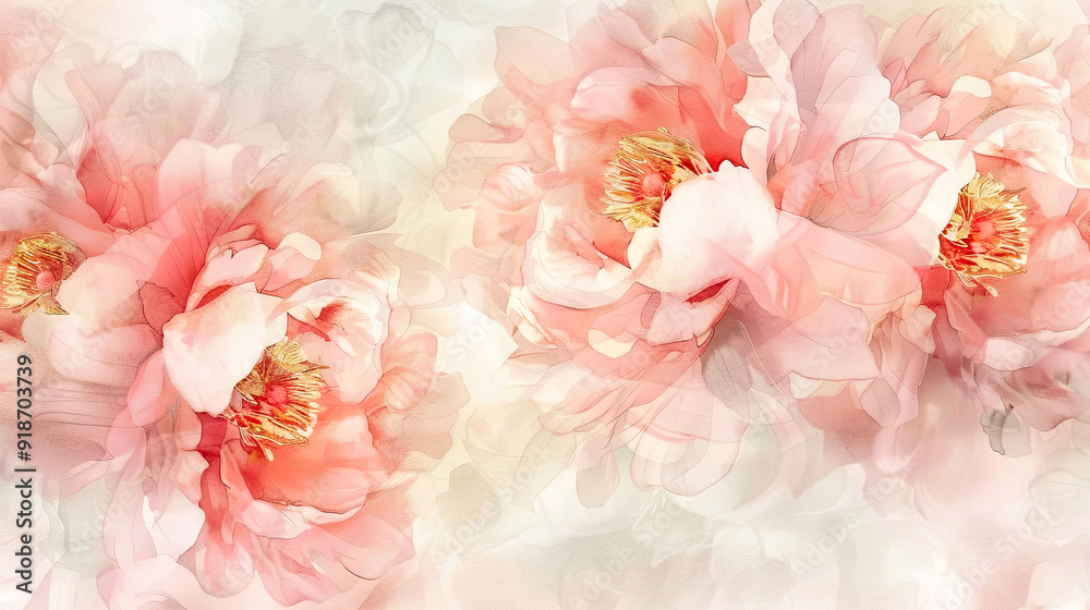 Soft watercolor washes of peonies, pastel hues, delicate petals, high-resolution digital paper for serene backgrounds Soft watercolor washes of peonies, pastel hues, delicate petals, high-resolution digital paper for serene backgrounds