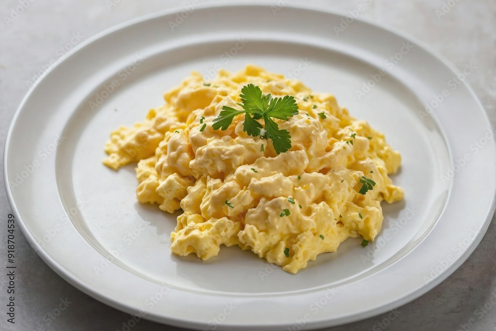 Creamy Scrambled Eggs on a White Plate Creamy Scrambled Eggs on a White Plate