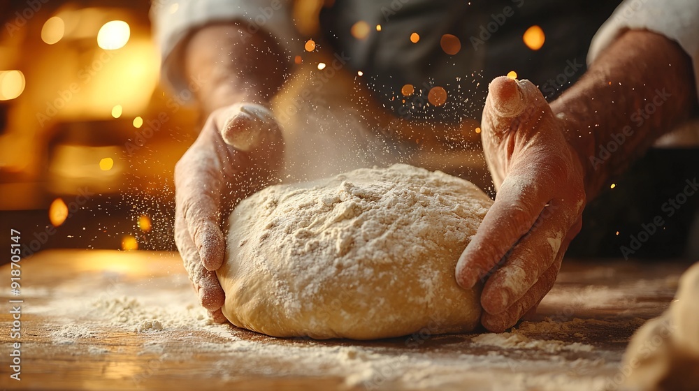 Baker Shaping Dough with Flour Dust Baker Shaping Dough with Flour Dust