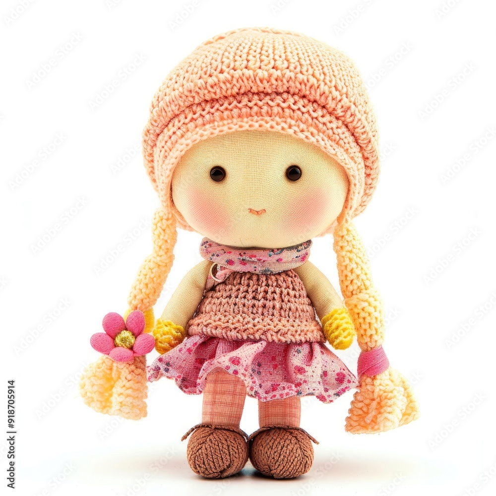 Doll isolate on a white background : a cherished plaything and collectible, embodying childhood memories and cultural significance, reflecting history and imagination.
