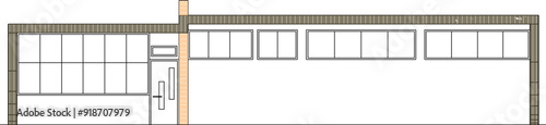 Vector sketch illustration of the silhouette of a modern supermarket building construction detail design