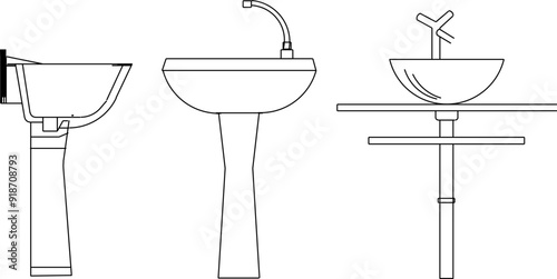 Vector sketch illustration silhouette design detail of sanitary equipment hand washing sink for modern kitchen set