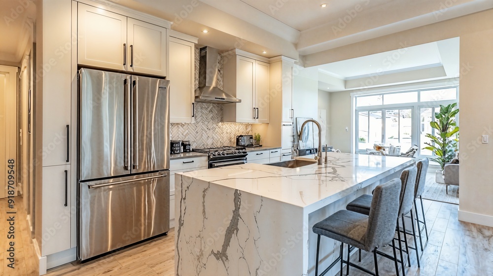 a kitchen with marble counter tops and stainless steel appliances a kitchen with marble counter tops and stainless steel appliances