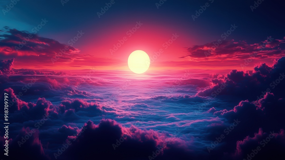 Stunning sunset over a sea of clouds, casting vibrant hues of pink and purple. A serene and breathtaking natural landscape. Stunning sunset over a sea of clouds, casting vibrant hues of pink and purple. A serene and breathtaking natural landscape.