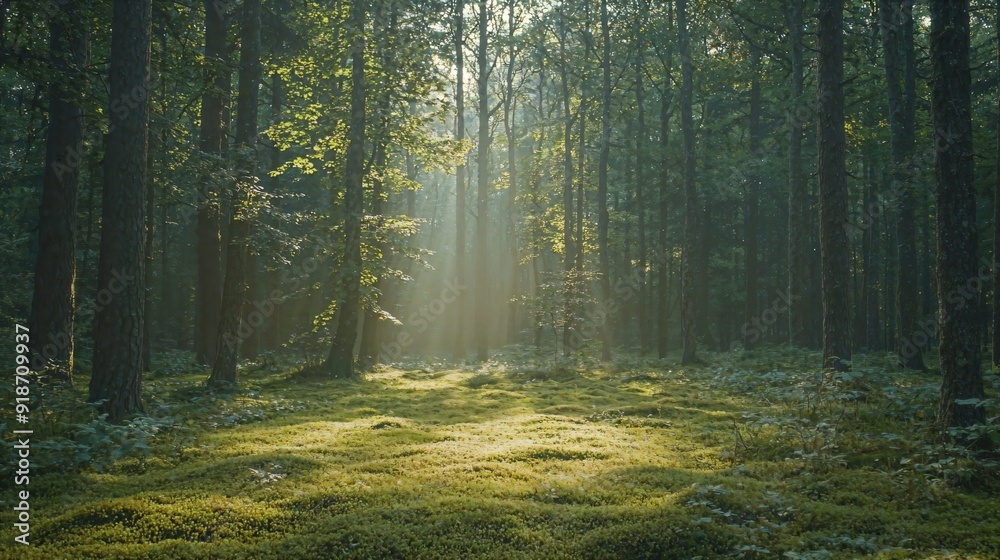Fototapeta premium the sun shines through the trees in the forest