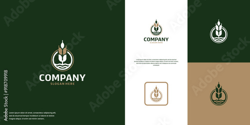 farm logo, plant growth, minimalist, logo design illustration.