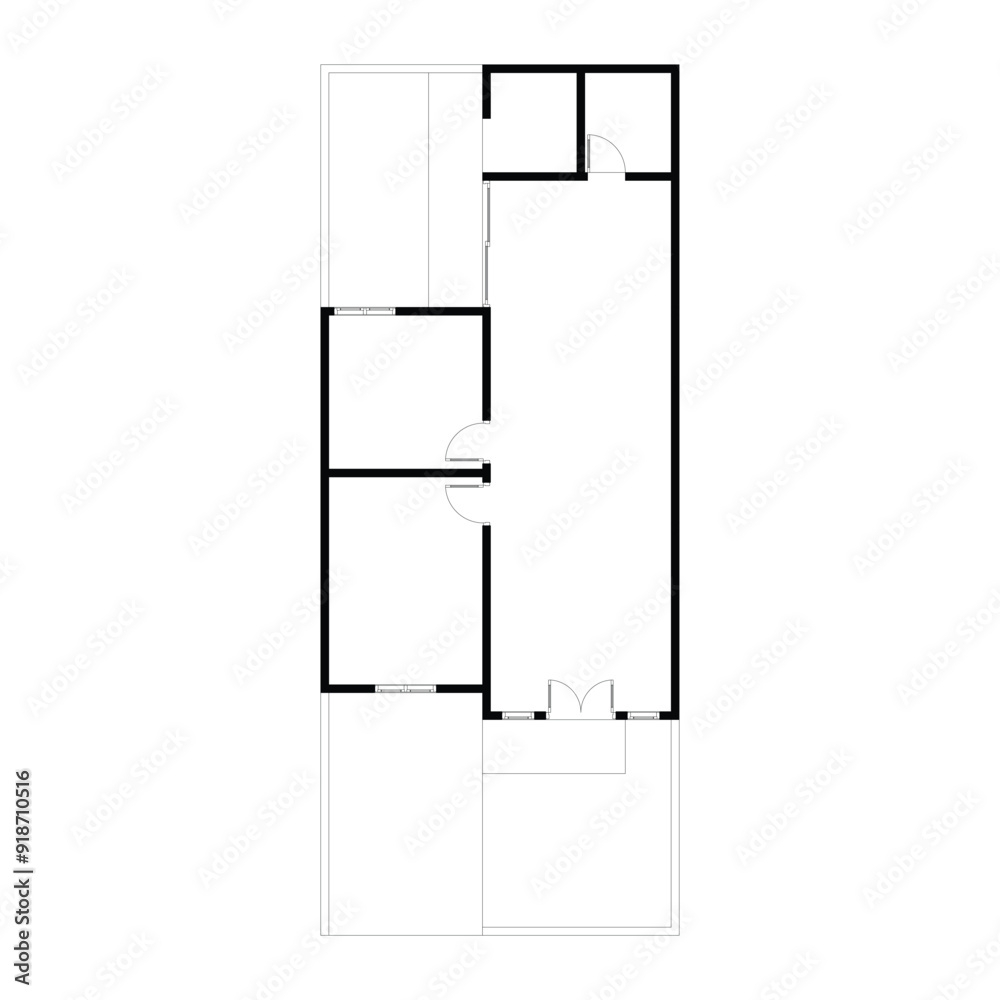 Black and White floor plan of a modern unfurnished house for your design. Suburban house vector blueprint. Architectural background. Black and White floor plan of a modern unfurnished house for your design. Suburban house vector blueprint. Architectural background.