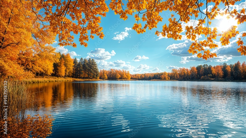 Obraz premium a large body of water surrounded by trees