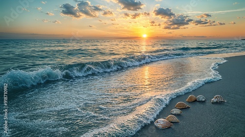 the sun is setting over the ocean on the beach