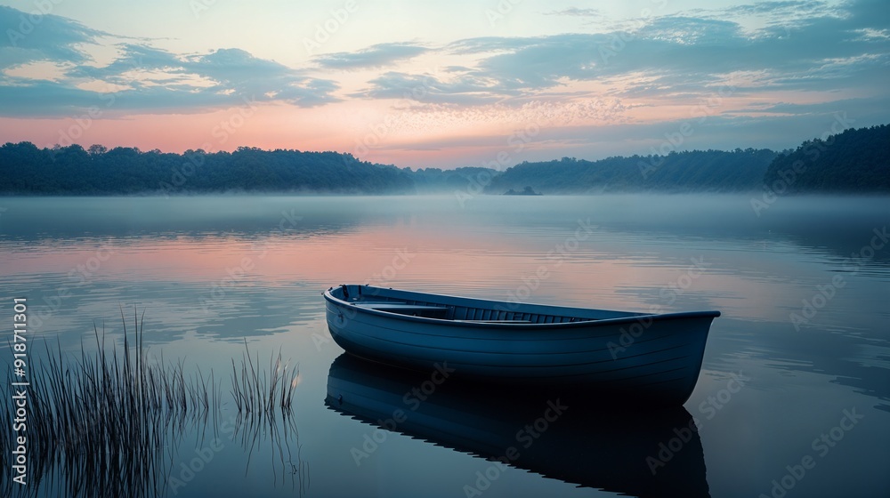 Obraz premium a small boat floating on top of a lake