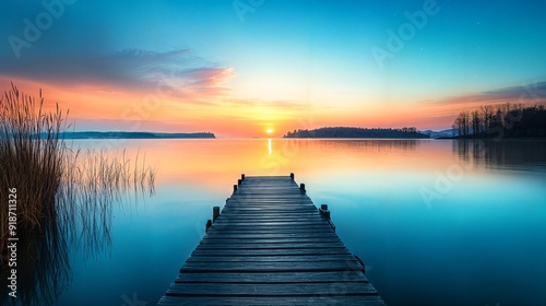 a wooden dock sitting in the middle of a lake