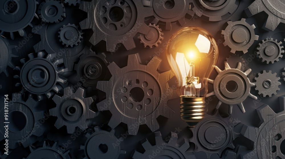 A Light Bulb Illuminates a Complex Gear System A Light Bulb Illuminates a Complex Gear System