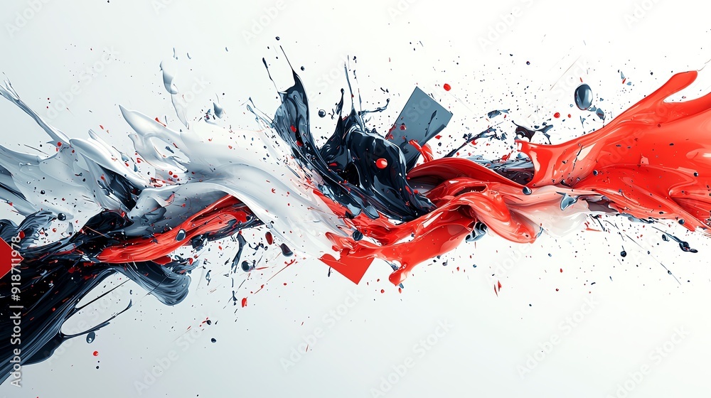 Abstract splash of red, white, and black paint creating dynamic movement and vibrant energy, perfect for artistic design. Abstract splash of red, white, and black paint creating dynamic movement and vibrant energy, perfect for artistic design.