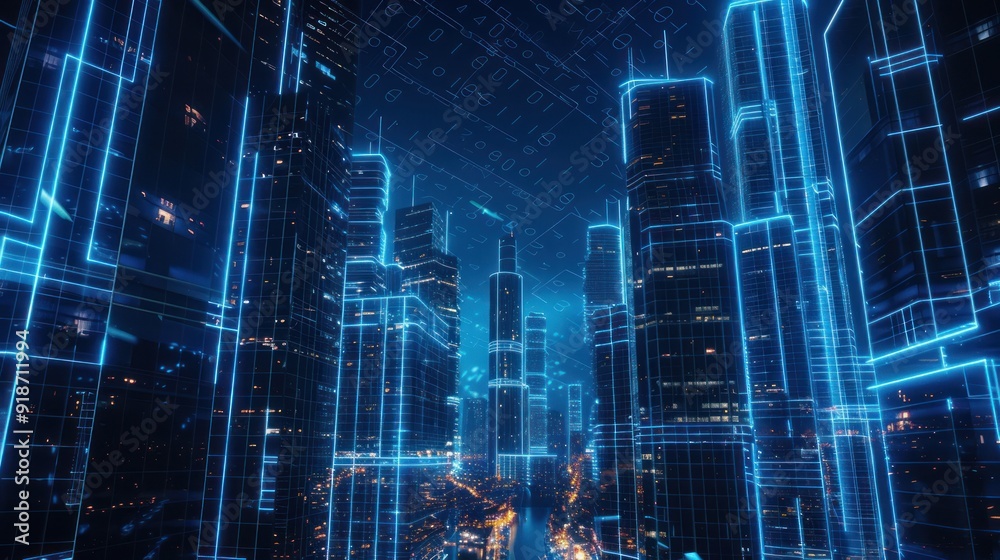 Cyberpunk Cityscape with Blue Neon Lights Cyberpunk Cityscape with Blue Neon Lights
