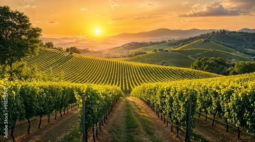 Wallpaper Mural the sun is setting over a vineyard in the hills Torontodigital.ca