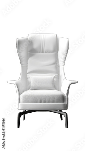 Sleek white armchair isolated on transparent, PNG white background