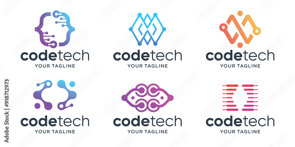 set collection of code tech logo brand of business. set collection of code tech logo brand of business.