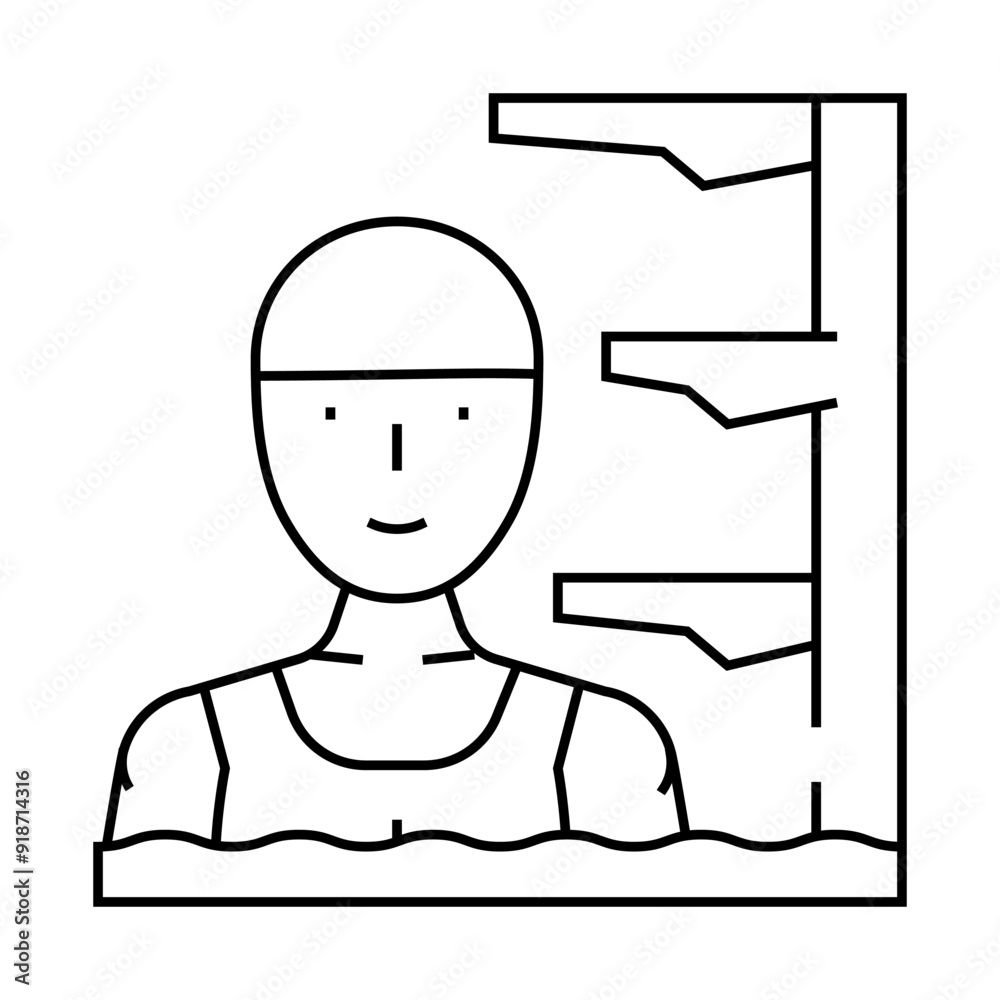 pool water jumping female sport line icon vector. pool water jumping female sport sign. isolated contour symbol black illustration pool water jumping female sport line icon vector. pool water jumping female sport sign. isolated contour symbol black illustration