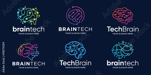 tech brain logo design collections.