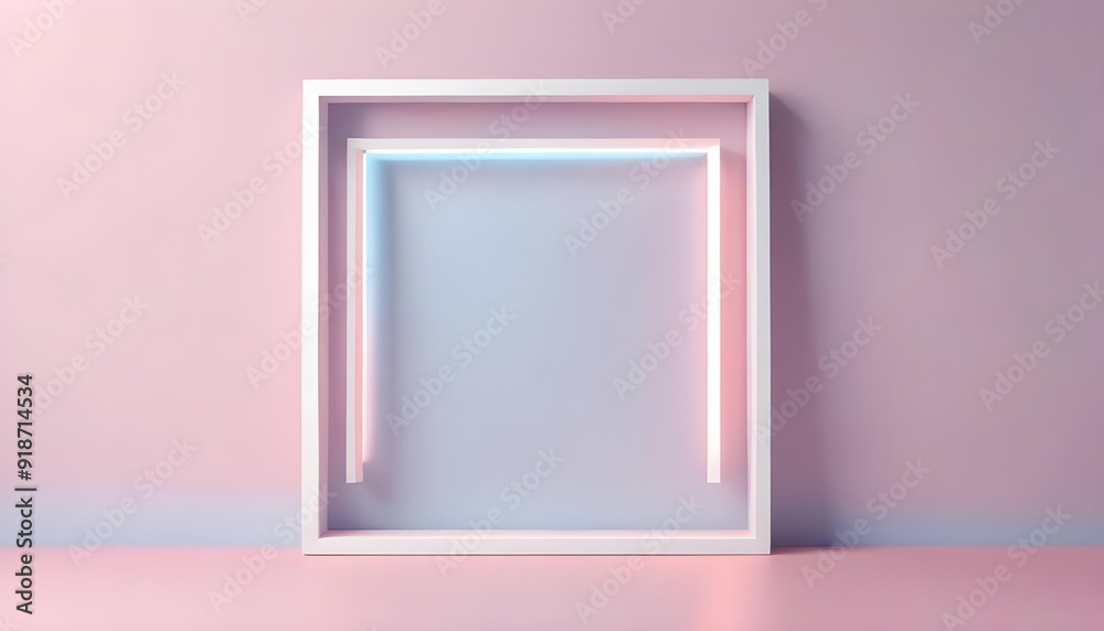 A reflective white square frame against a flat, bubblegum pink background, showing a slight sheen. A reflective white square frame against a flat, bubblegum pink background, showing a slight sheen.