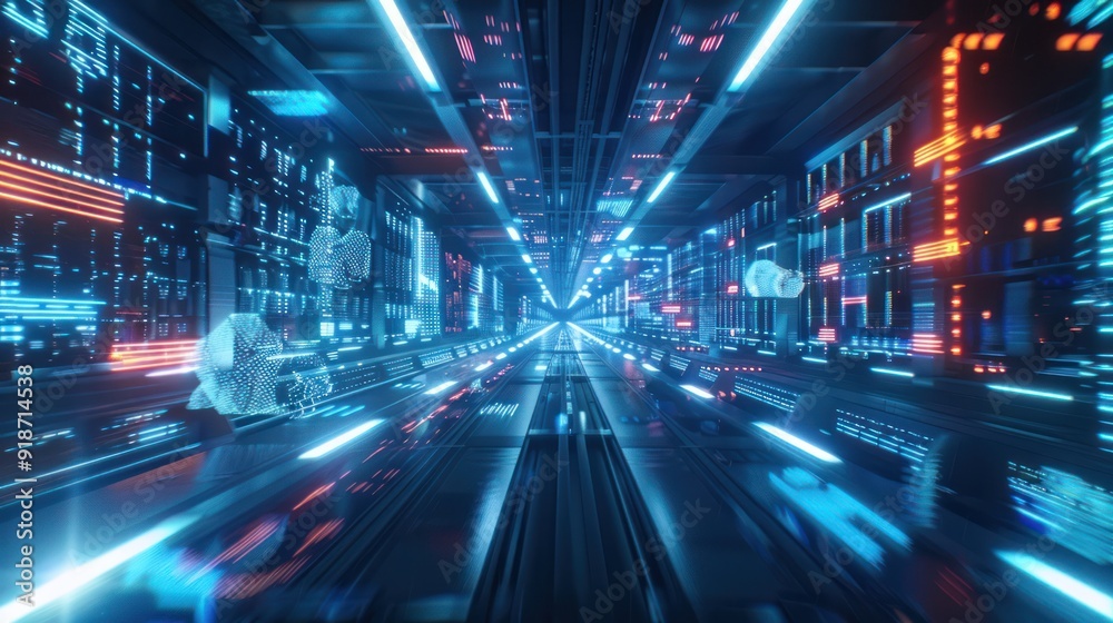 Neon Lights in a Futuristic Tunnel Neon Lights in a Futuristic Tunnel