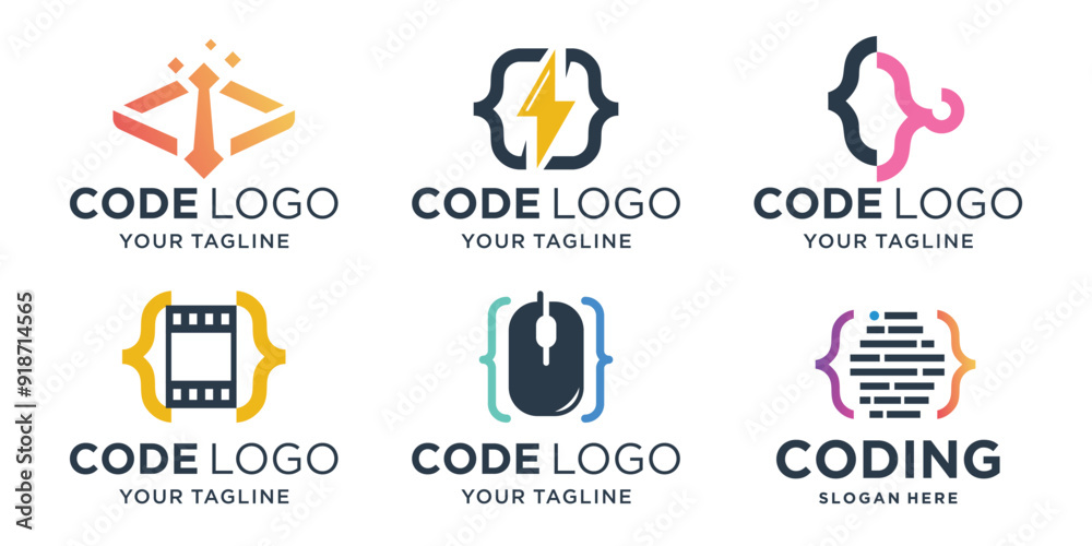 set of logo code with dual concept style design. set of logo code with dual concept style design.