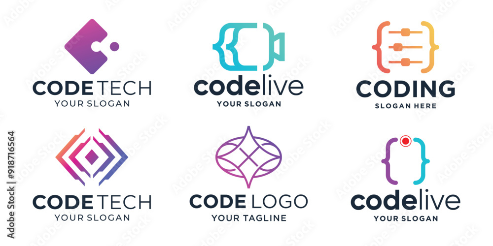 modern logos of code for coding, programming gradient logo template modern logos of code for coding, programming gradient logo template