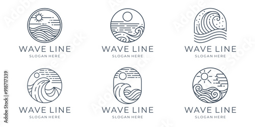 wave logo template, ocean sea wave logo minimalist set design template.