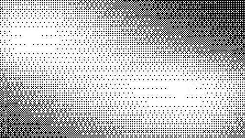 Pixelated bitmap gradient texture.8 bit video game screen wallpaper Black and white dither pattern background.