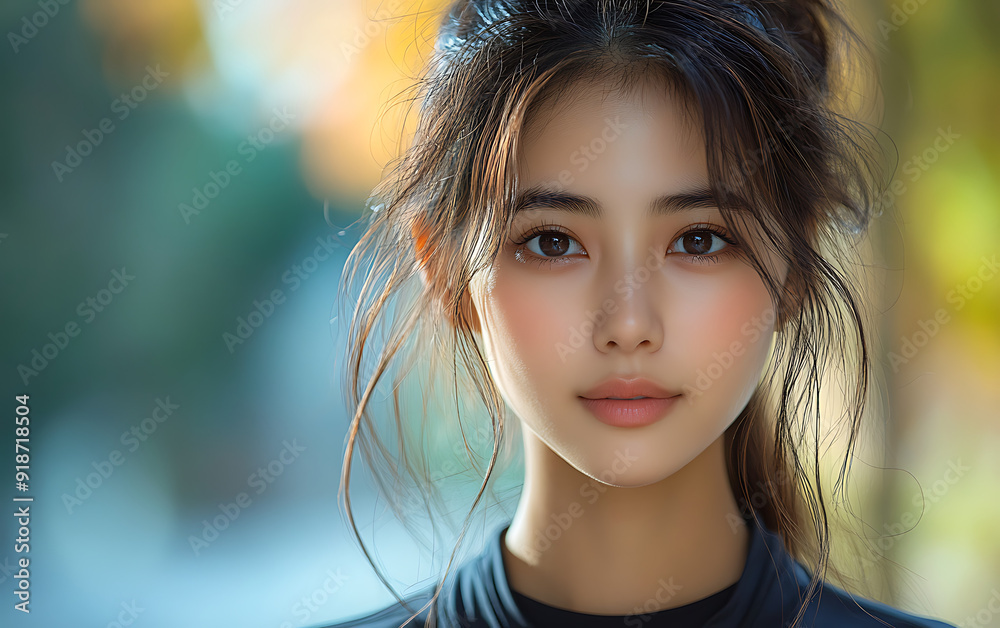 Portrait of Beautiful Young Asian Sportswoman in Outdoor Exercise Portrait of Beautiful Young Asian Sportswoman in Outdoor Exercise