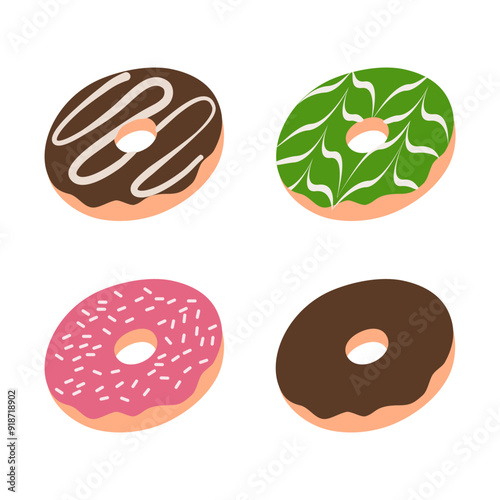 Donuts with sweet glaze and topping. Vector format file. Editable file.