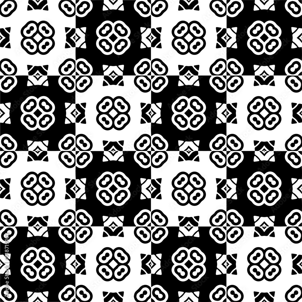 Black and white seamless pattern with abstract shapes. Repeat pattern for fashion, textile design, on wall paper, wrapping paper, fabrics and home decor. Black and white seamless pattern with abstract shapes. Repeat pattern for fashion, textile design, on wall paper, wrapping paper, fabrics and home decor.