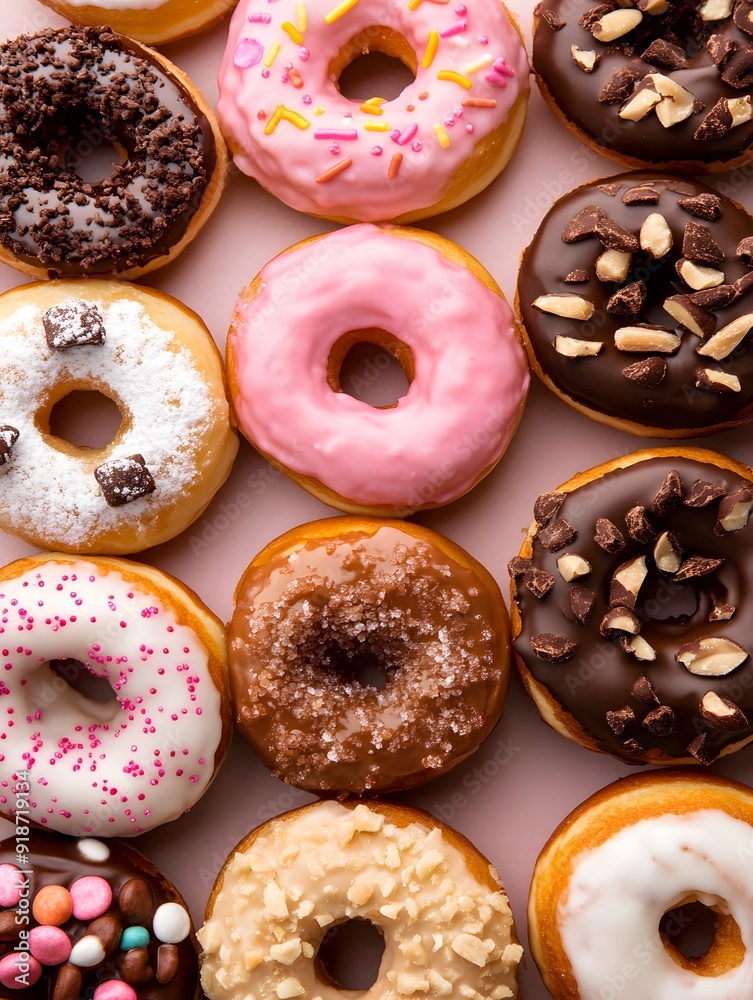 A wide variety of delicious donuts, Generative AI A wide variety of delicious donuts, Generative AI