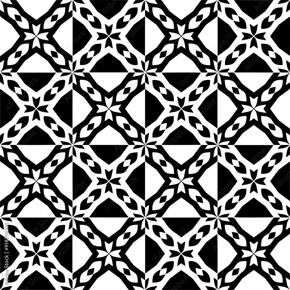 Fototapeta premium Black and white seamless pattern with abstract shapes. Repeat pattern for fashion, textile design, on wall paper, wrapping paper, fabrics and home decor.