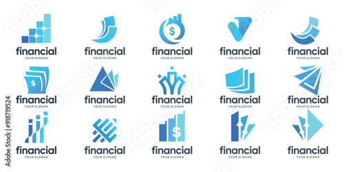 Finance and business logo icons collection. symbol growth icon set in a flat design.